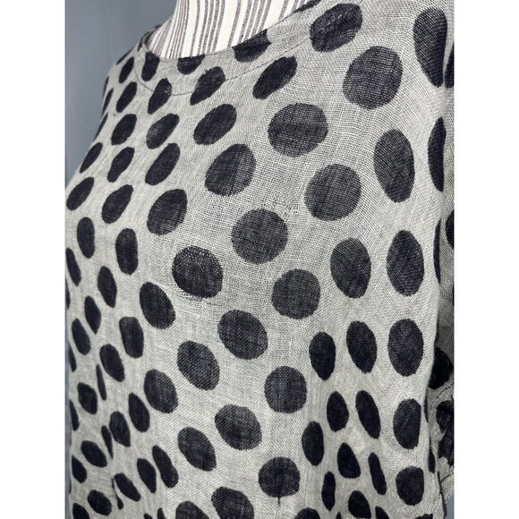 FLAX Beige Black Polka Dot Linen Back Slit Shirt Size SMALL DRY CLEANED ONLY - Picture 5 of 7